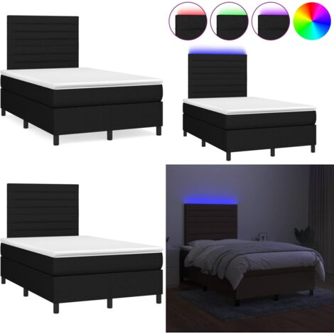 Letto a Molle con Materasso e LED Nero 120x190 cm in Tessuto - Materasso a molle - Letto con LED