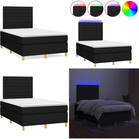 Letto a Molle con Materasso e LED Nero 120x190 cm in Tessuto - Materasso a molle - Letto con LED