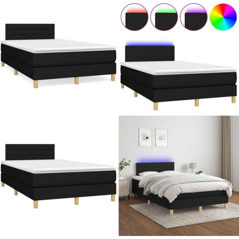 Letto a Molle con Materasso e LED Nero 120x190 cm in Tessuto - Materasso a molle - Letto con LED