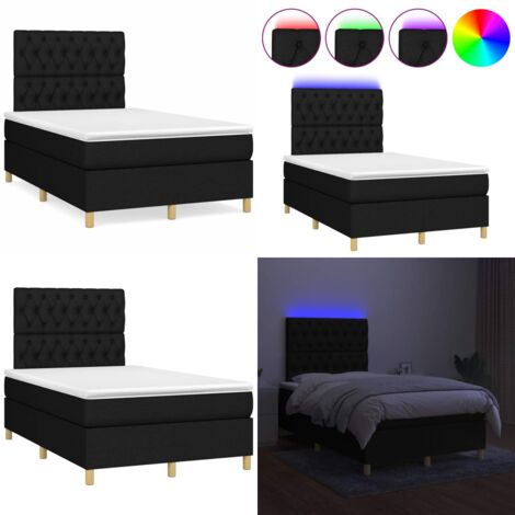 Letto a Molle con Materasso e LED Nero 120x190 cm in Tessuto - Materasso a molle - Letto con LED