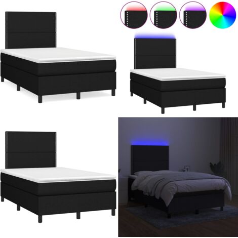 Letto a Molle con Materasso e LED Nero 120x190 cm in Tessuto - Materasso a molle - Letto con LED