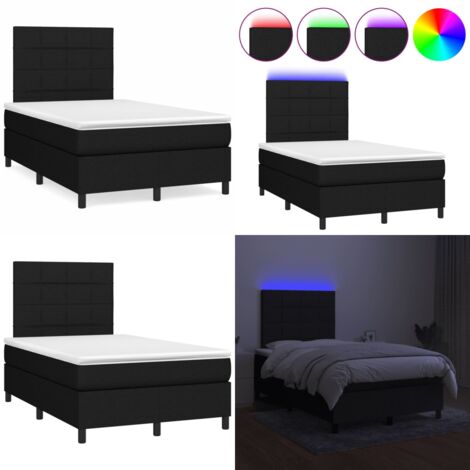Letto a Molle con Materasso e LED Nero 120x190 cm in Tessuto - Materasso a molle - Letto con LED