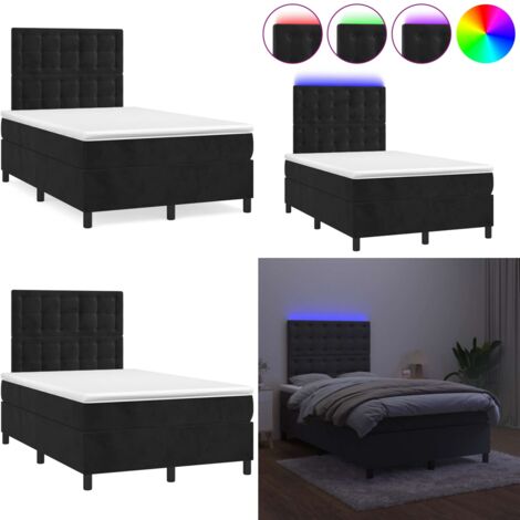 Letto a Molle con Materasso e LED Nero 120x190 cm in Velluto - Materasso a molle - Letto con LED