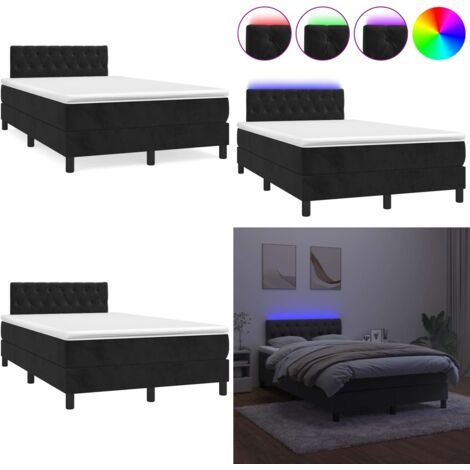 Letto a Molle con Materasso e LED Nero 120x190 cm in Velluto - Materasso a molle - Letto con LED