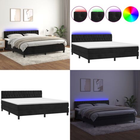 Letto a Molle con Materasso e LED Nero 180x200 cm in Velluto - Letto con LED - Materasso a molle insacchettato