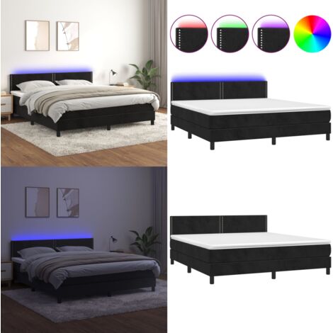 Letto a Molle con Materasso e LED Nero 180x200 cm in Velluto - Letto con LED - Materasso a molle insacchettato
