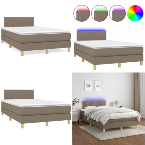 Letto a Molle con Materasso e LED Tortora 120x190 cm in Tessuto - Materasso a molle - Letto con LED