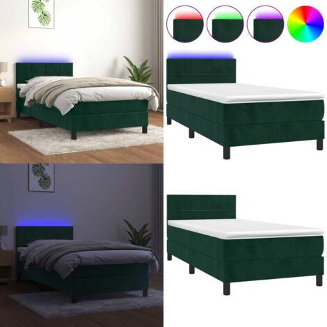 Letto a Molle con Materasso e LED Verde Scuro 80x200cm Velluto - Materasso a molle - Letto con LED