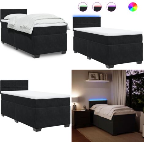 Letto a Molle con Materasso Nero Singolo in Velluto - Materasso a molle insacchettate - Letto con luci LED