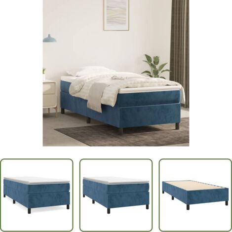 Letto a molle in velluto -  Struttura Letto a Rete a Molle Blu Scuro 90x200 cm in Velluto