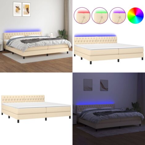 Letto a Molle Materasso e LED bianco 200x200cm in Tessuto - Materasso a molle - Letto con LED