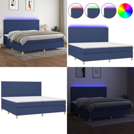 Letto a Molle Materasso e LED Blu 200x200cm in Tessuto - Materasso a molle - Letto con LED