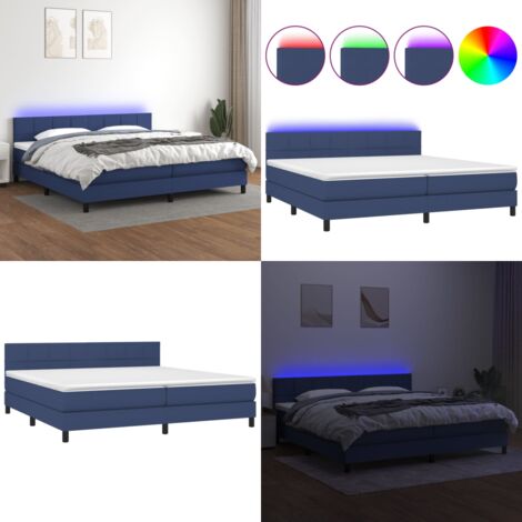 Letto a Molle Materasso e LED Blu 200x200cm in Tessuto - Materasso a molle - Letto con LED
