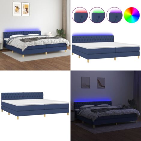 Letto a Molle Materasso e LED Blu 200x200cm in Tessuto - Materasso a molle - Letto con LED