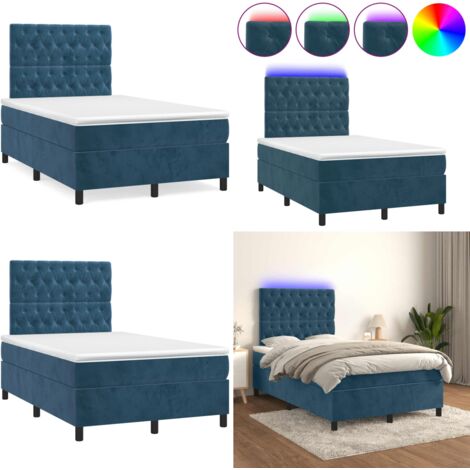 Letto a Molle Materasso e LED Blu Scuro 120x190 cm in Velluto - Materasso a molle - Letto con LED