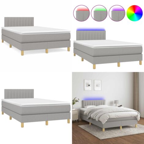 Letto a Molle Materasso e LED Grigio Chiaro 120x190 cm Tessuto - Materasso a molle - Letto con LED