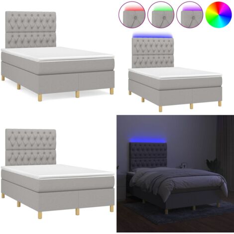 Letto a Molle Materasso e LED Grigio Chiaro 120x190 cm Tessuto - Materasso a molle - Letto con LED
