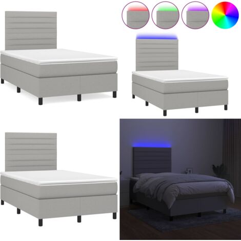 Letto a Molle Materasso e LED Grigio Chiaro 120x190 cm Tessuto - Materasso a molle - Letto con LED