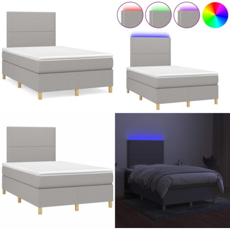 Letto a Molle Materasso e LED Grigio Chiaro 120x190 cm Tessuto - Materasso a molle - Letto con LED