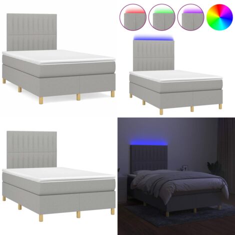 Letto a Molle Materasso e LED Grigio Chiaro 120x190 cm Tessuto - Materasso a molle - Letto con LED