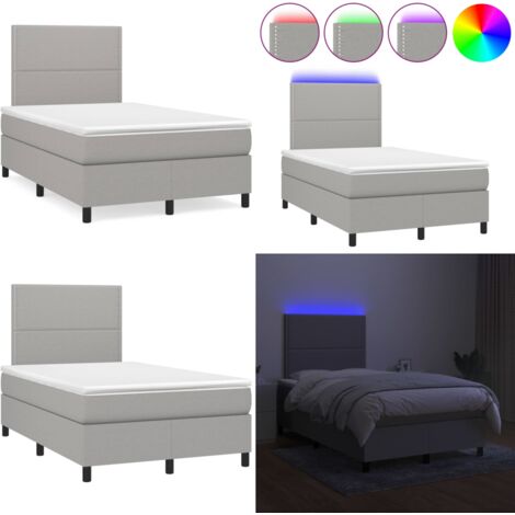 Letto a Molle Materasso e LED Grigio Chiaro 120x190 cm Tessuto - Materasso a molle - Letto con LED