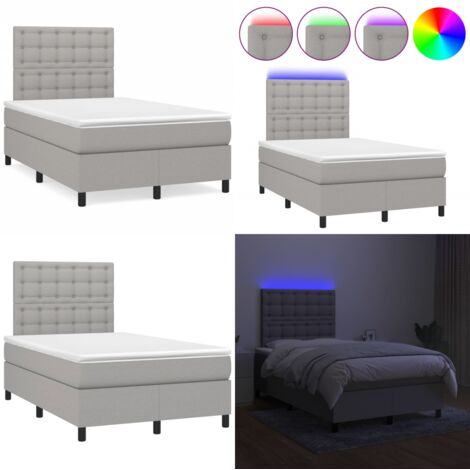 Letto a Molle Materasso e LED Grigio Chiaro 120x190 cm Tessuto - Materasso a molle - Letto con LED