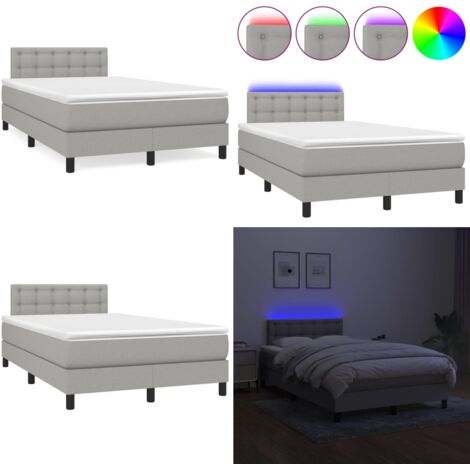 Letto a Molle Materasso e LED Grigio Chiaro 120x190 cm Tessuto - Materasso a molle - Letto con LED