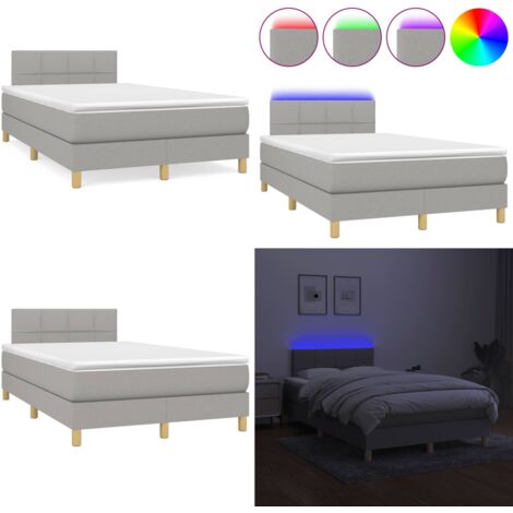 Letto a Molle Materasso e LED Grigio Chiaro 120x190 cm Tessuto - Materasso a molle - Letto con LED