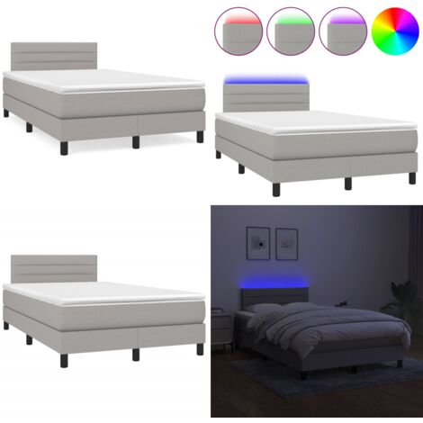 Letto a Molle Materasso e LED Grigio Chiaro 120x190 cm Tessuto - Materasso a molle - Letto con LED