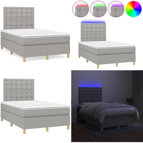 Letto a Molle Materasso e LED Grigio Chiaro 120x190 cm Tessuto - Materasso a molle - Letto con LED