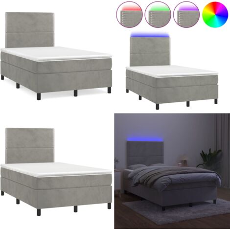 Letto a Molle Materasso e LED Grigio Chiaro 120x190 cm Velluto - Materasso a molle - Letto con LED