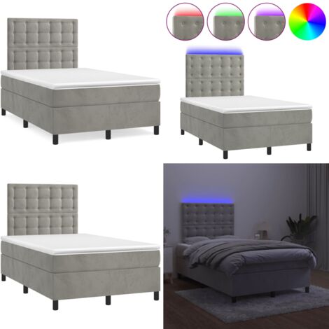 Letto a Molle Materasso e LED Grigio Chiaro 120x190 cm Velluto - Materasso a molle - Letto con LED