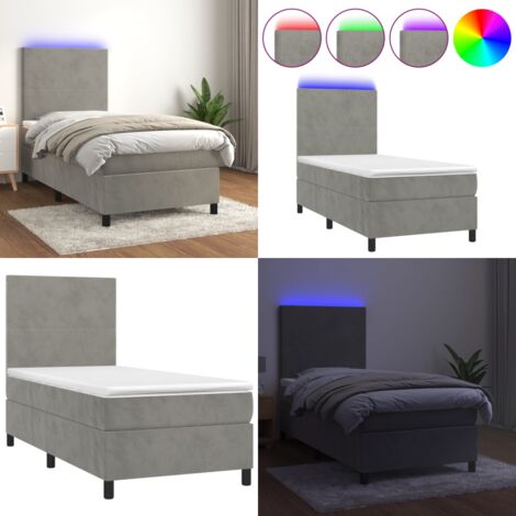 Letto a Molle Materasso e LED Grigio Chiaro 80x200 cm Velluto - Materasso a molle - Letto con LED