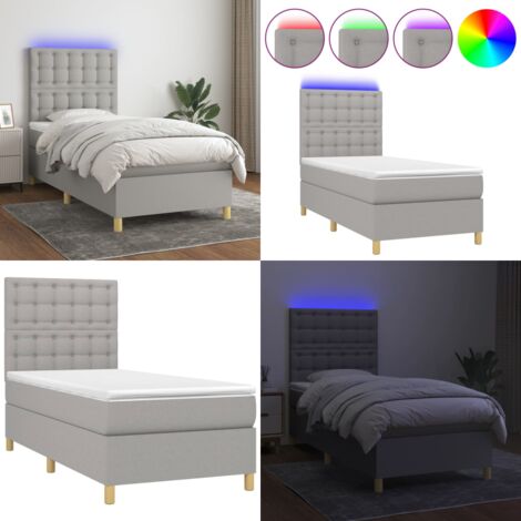Letto a Molle Materasso e LED Grigio Chiaro 90x190 cm Tessuto - Materasso a molle - Letto con LED