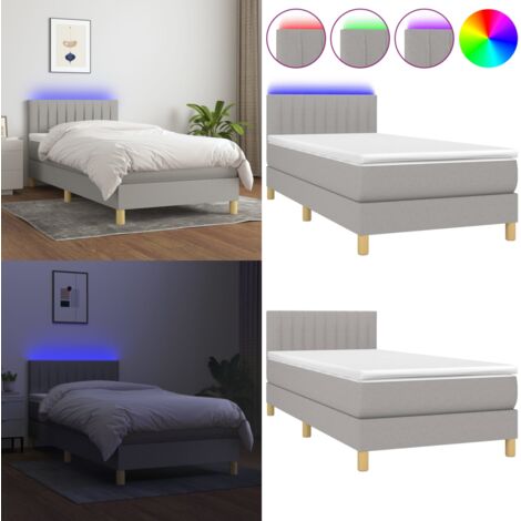 Letto a Molle Materasso e LED Grigio Chiaro 90x200 cm Tessuto - Materasso a molle - Letto con LED