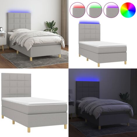 Letto a Molle Materasso e LED Grigio Chiaro 90x200 cm Tessuto - Materasso a molle - Letto con LED