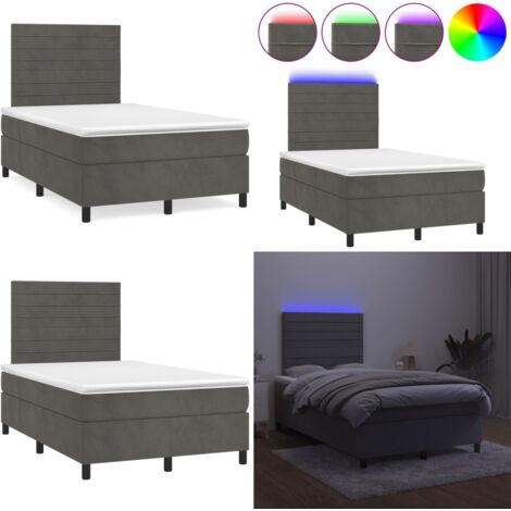 Letto a Molle Materasso e LED Grigio Scuro 120x190cm in Velluto - Materasso a molle - Letto con LED