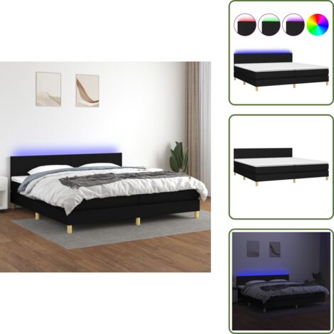 Letto a Molle Materasso e LED, Letto Matrimoniale, Letto per adulti Nero 200x200cm in Tessuto KDLO790806 MaisonChic