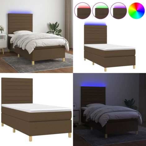 Letto a Molle Materasso e LED Marrone Scuro 90x190cm in Tessuto - Materasso a molle - Letto con LED