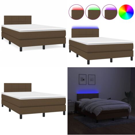 Letto a Molle Materasso e LED MarroneScuro 120x190cm in Tessuto - Materasso a molle - Letto con LED