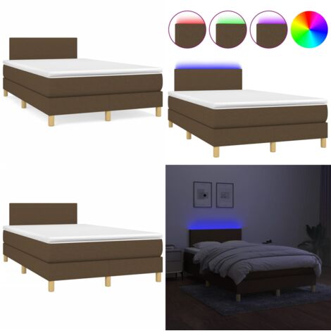 Letto a Molle Materasso e LED MarroneScuro 120x190cm in Tessuto - Materasso a molle - Letto con LED