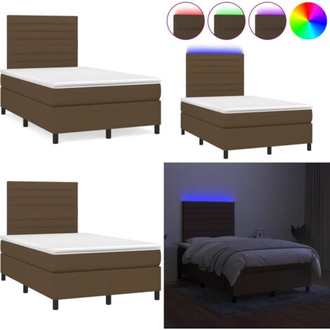 Letto a Molle Materasso e LED MarroneScuro 120x190cm in Tessuto - Materasso a molle - Letto con LED