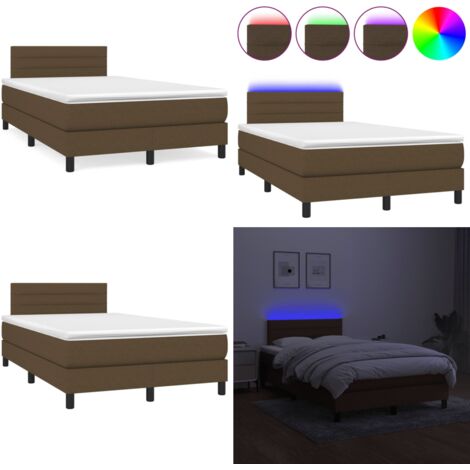 Letto a Molle Materasso e LED MarroneScuro 120x190cm in Tessuto - Materasso a molle - Letto con LED