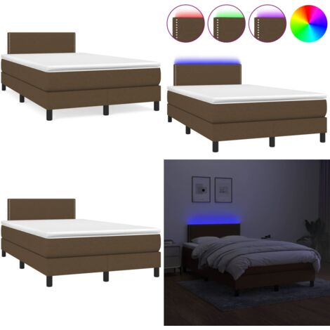 Letto a Molle Materasso e LED MarroneScuro 120x190cm in Tessuto - Materasso a molle - Letto con LED