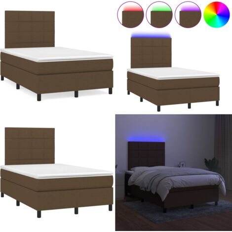 Letto a Molle Materasso e LED MarroneScuro 120x190cm in Tessuto - Materasso a molle - Letto con LED