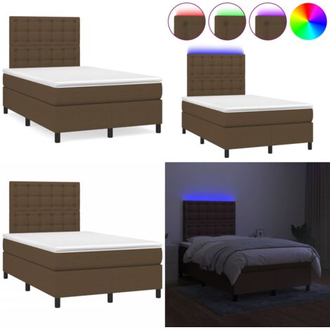 Letto a Molle Materasso e LED MarroneScuro 120x190cm in Tessuto - Materasso a molle - Letto con LED