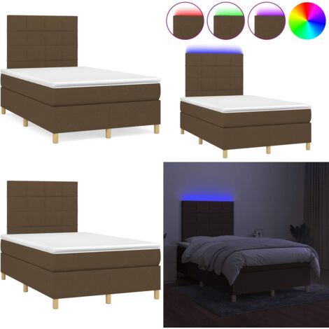 Letto a Molle Materasso e LED MarroneScuro 120x190cm in Tessuto - Materasso a molle - Letto con LED