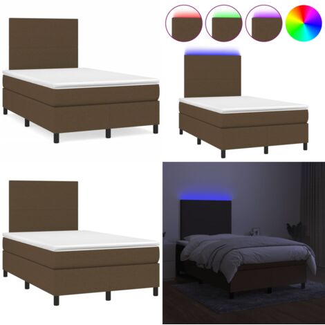 Letto a Molle Materasso e LED MarroneScuro 120x190cm in Tessuto - Materasso a molle - Letto con LED