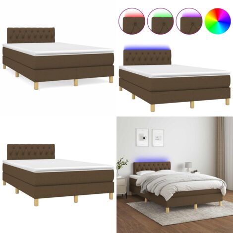Letto a Molle Materasso e LED MarroneScuro 120x190cm in Tessuto - Materasso a molle - Letto con LED