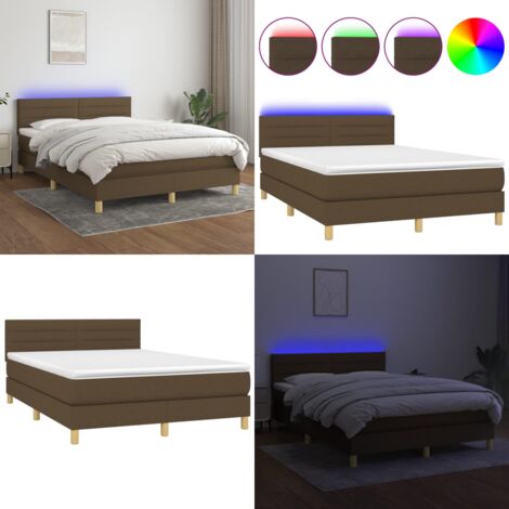 Letto a Molle Materasso e LED MarroneScuro 140x190cm in Tessuto - Materasso a molle - Letto con LED